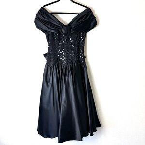Vintage Zum Zum 80s Black Sequin Off Shoulder Formal Dress Size 7